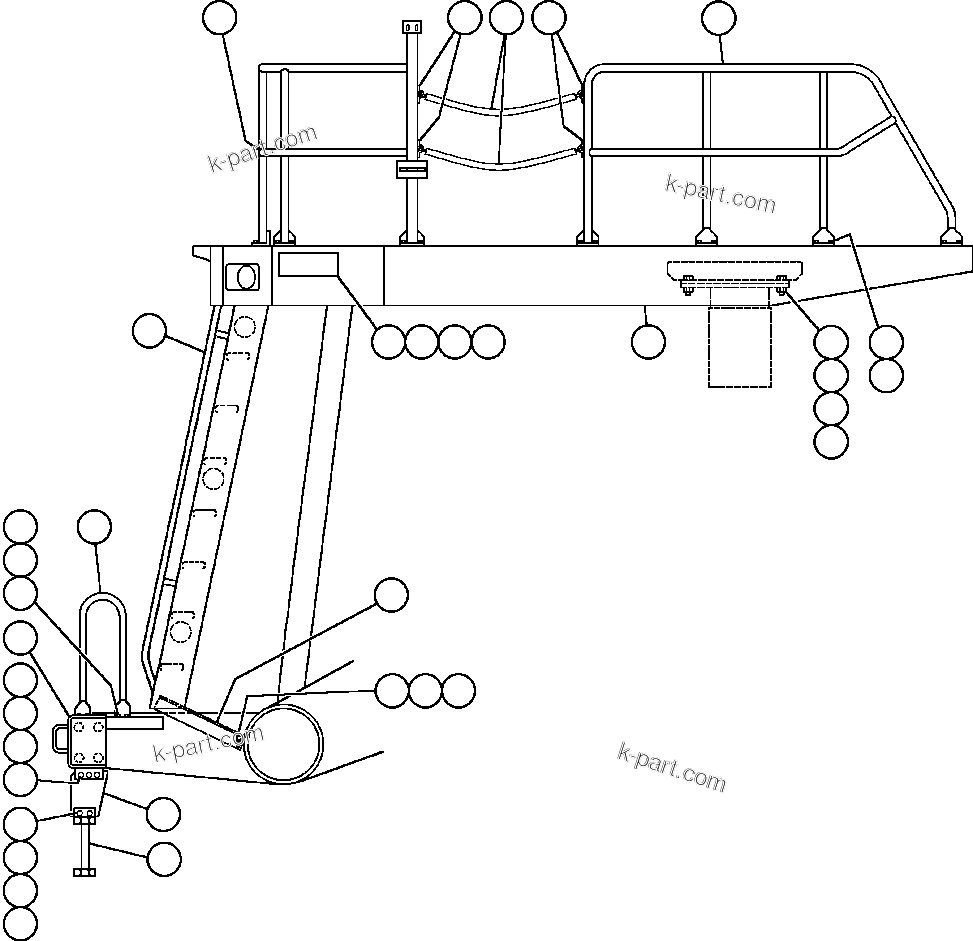 Komatsu parts book diagram for AFE32-EZ 830E                 COLLAHUASI: LEFT DECK, HANDRAILS & LADDER - 1