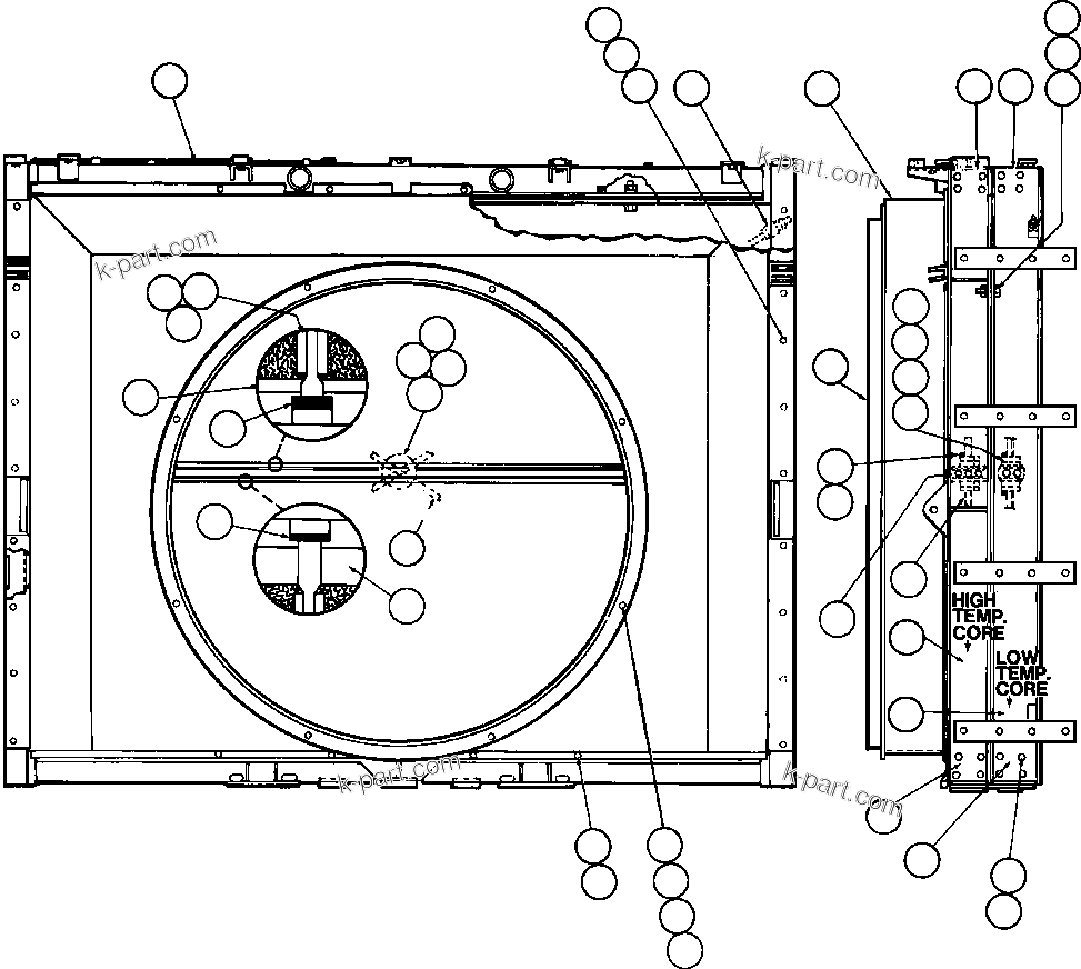 Komatsu parts book diagram for AFE32-EZ 830E                 COLLAHUASI: RADIATOR ASSEMBLY (PB9544)