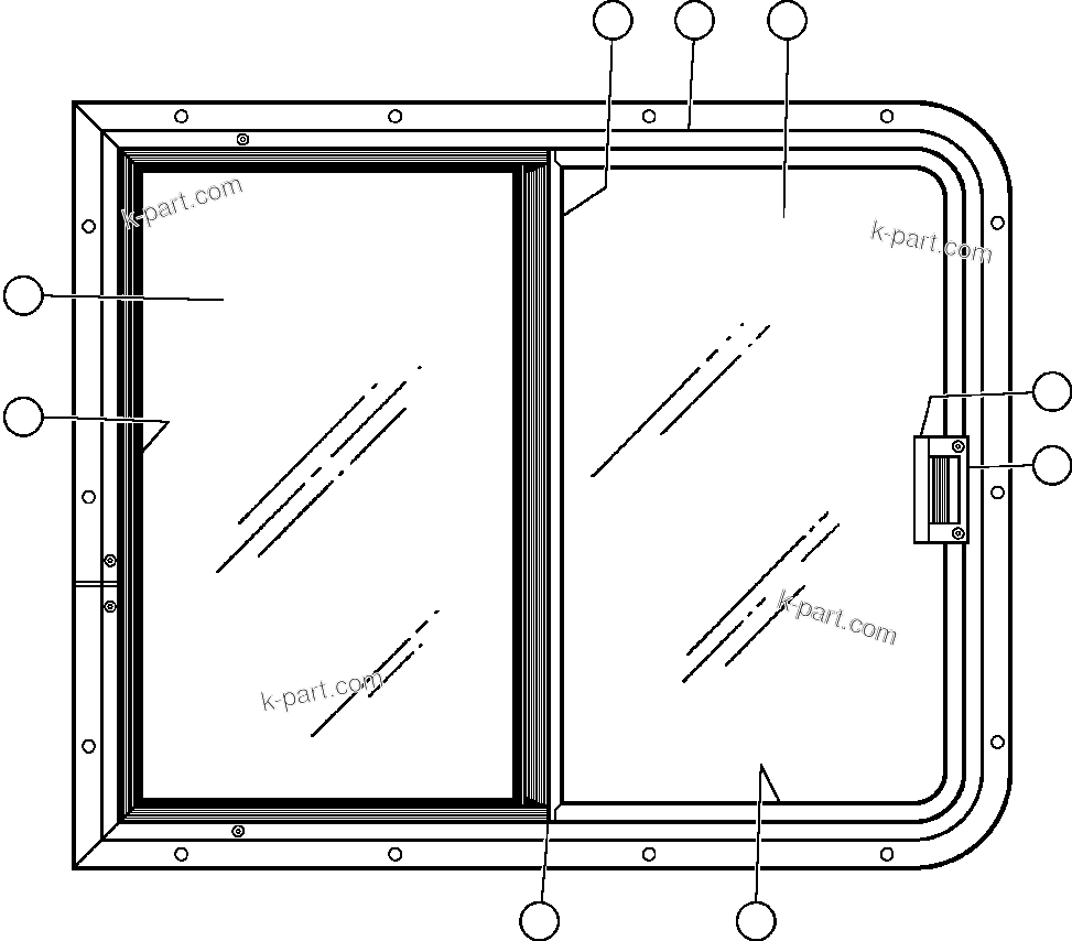 Komatsu parts book diagram for AFE32-EZ 830E                 COLLAHUASI: SLIDING WINDOW - R.H. (VS7559)