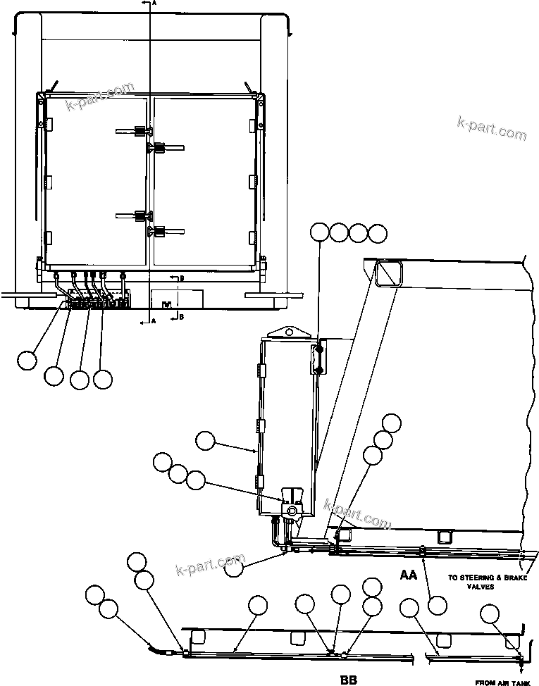 Komatsu parts book diagram for AFE32-EZ 830E                 COLLAHUASI: BRAKE CABINET/CAB PIPING
