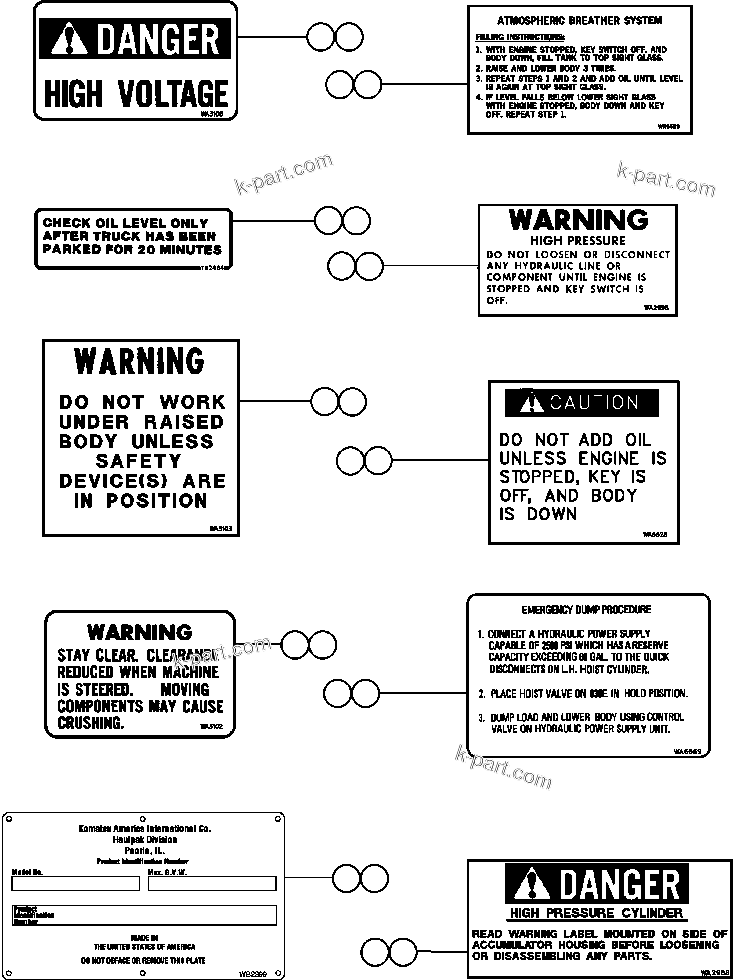 Komatsu parts book diagram for AFE32-FA 830E                 COLLAHUASI: DECAL & WARNINGS (SPANISH)