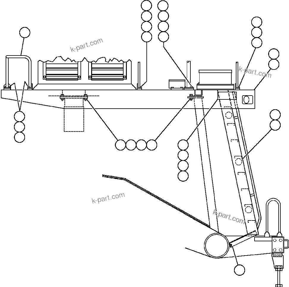 Komatsu parts book diagram for AFE32-FA 830E                 COLLAHUASI: RIGHT DECK, HANDRAIL & DECK