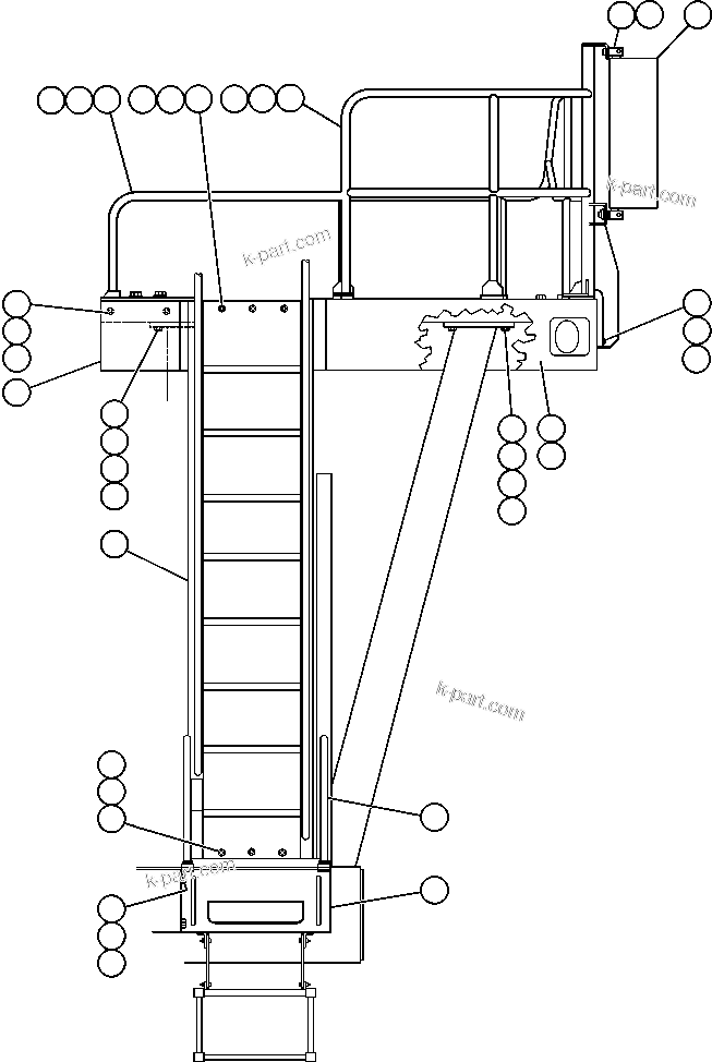 Komatsu parts book diagram for AFE32-FA 830E                 COLLAHUASI: LEFT DECK, HANDRAILS & LADDER