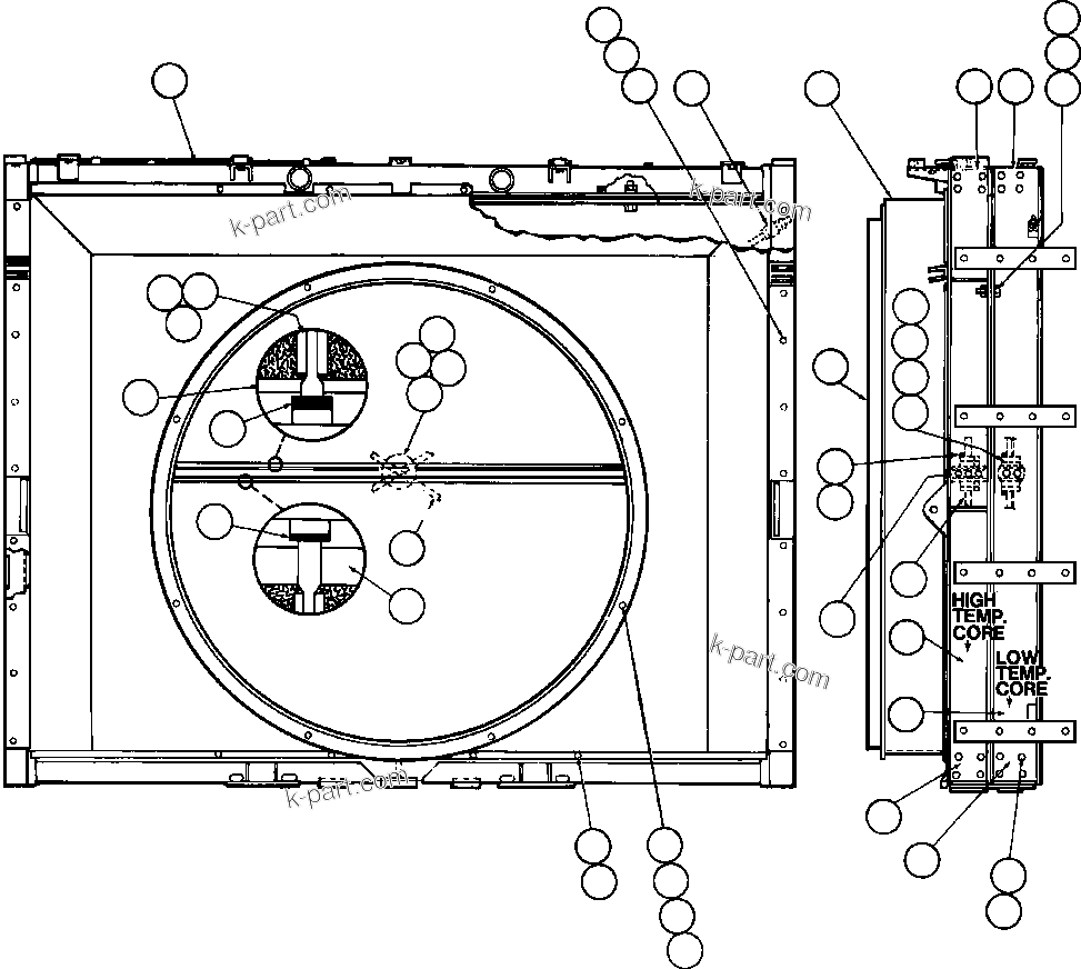 Komatsu parts book diagram for AFE32-FA 830E                 COLLAHUASI: RADIATOR ASSEMBLY (PB9544)