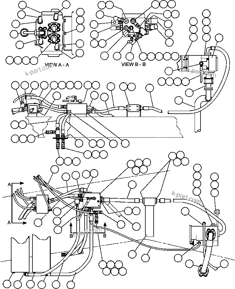 Komatsu parts book diagram for AFE32-FA 830E                 COLLAHUASI: STEERING SYSTEM PIPING - 1