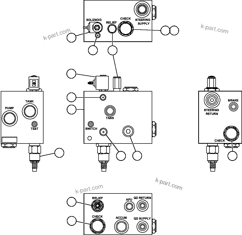 Komatsu parts book diagram for AFE32-FA 830E                 COLLAHUASI: BLEEDDOWN MANIFOLD VALVE ASSM (PC0235)
