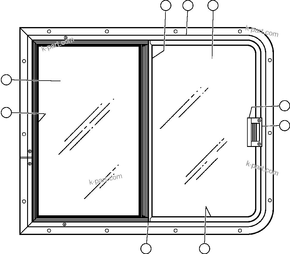 Komatsu parts book diagram for AFE32-FA 830E                 COLLAHUASI: SLIDING WINDOW - R.H. (VS7559)