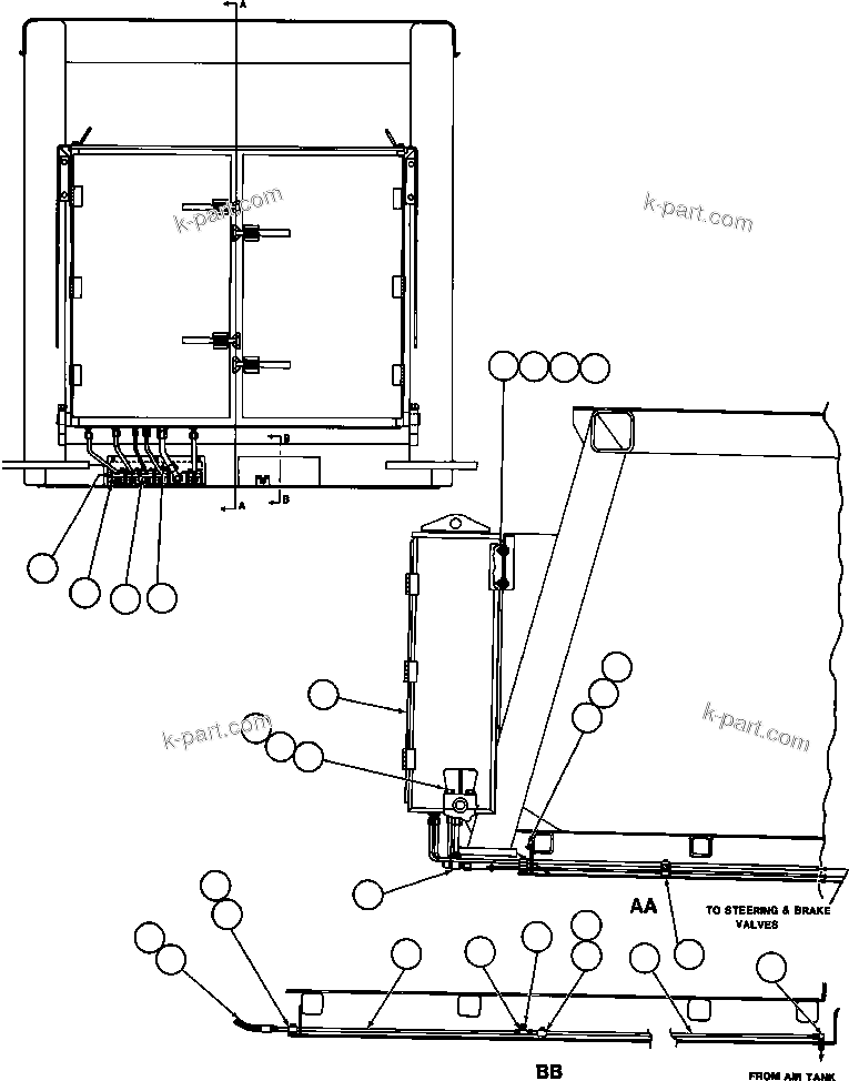 Komatsu parts book diagram for AFE32-FA 830E                 COLLAHUASI: BRAKE CABINET/CAB PIPING