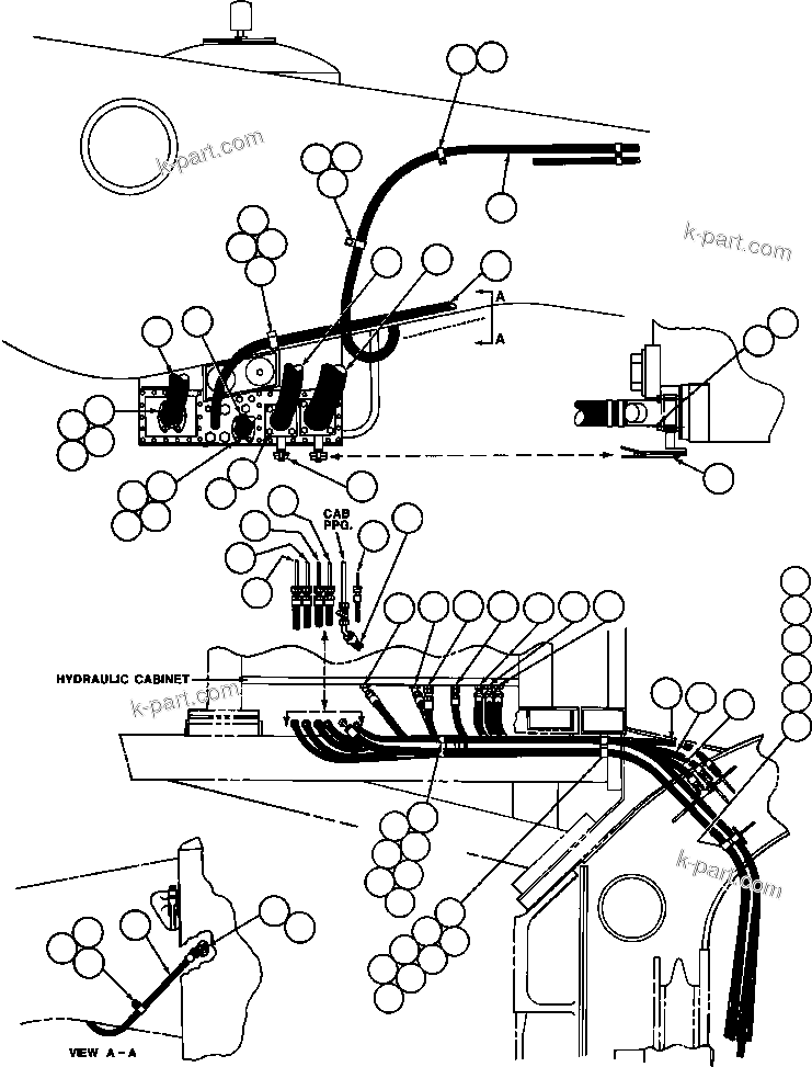 Komatsu parts book diagram for AFE32-FA 830E                 COLLAHUASI: HYDRAULIC TANK/CABINET PIPING
