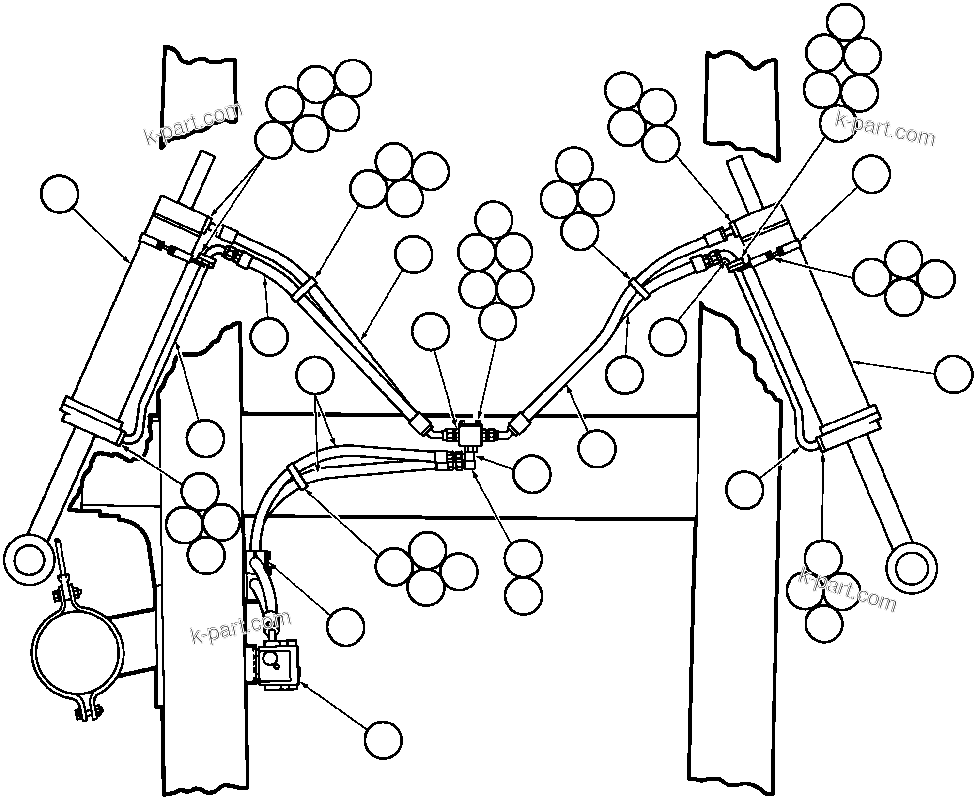 Komatsu parts book diagram for AFE32-Y 830E S/N 31588,31589,31631,31632: STEERING CYLINDER PIPING