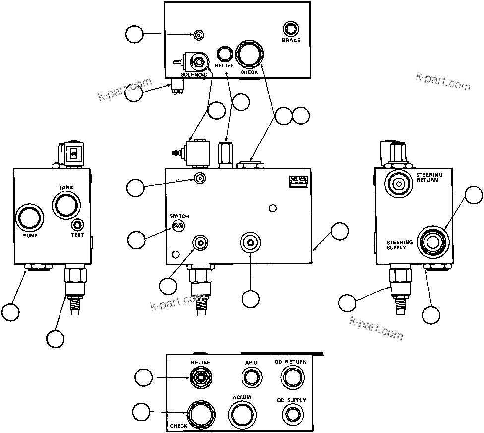 Komatsu parts book diagram for AFE32-Y 830E S/N 31588,31589,31631,31632: BLEEDDOWN MANIFOLD VALVE ASSM (PB6923)