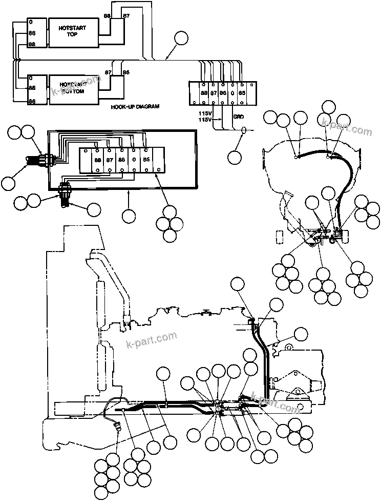 Komatsu parts book diagram for AFE32-Y 830E S/N 31588,31589,31631,31632: HOT START INSTL (BD2068)