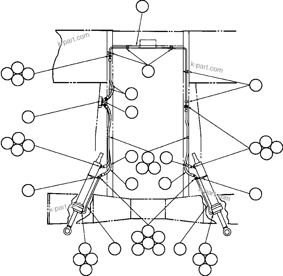 Komatsu parts book diagram for AFE42-GA 630E GLIDER KIT - AK5157 S/N GAE2209 & UP      MAGNUM HOBET: STEERING CYLINDER PIPING