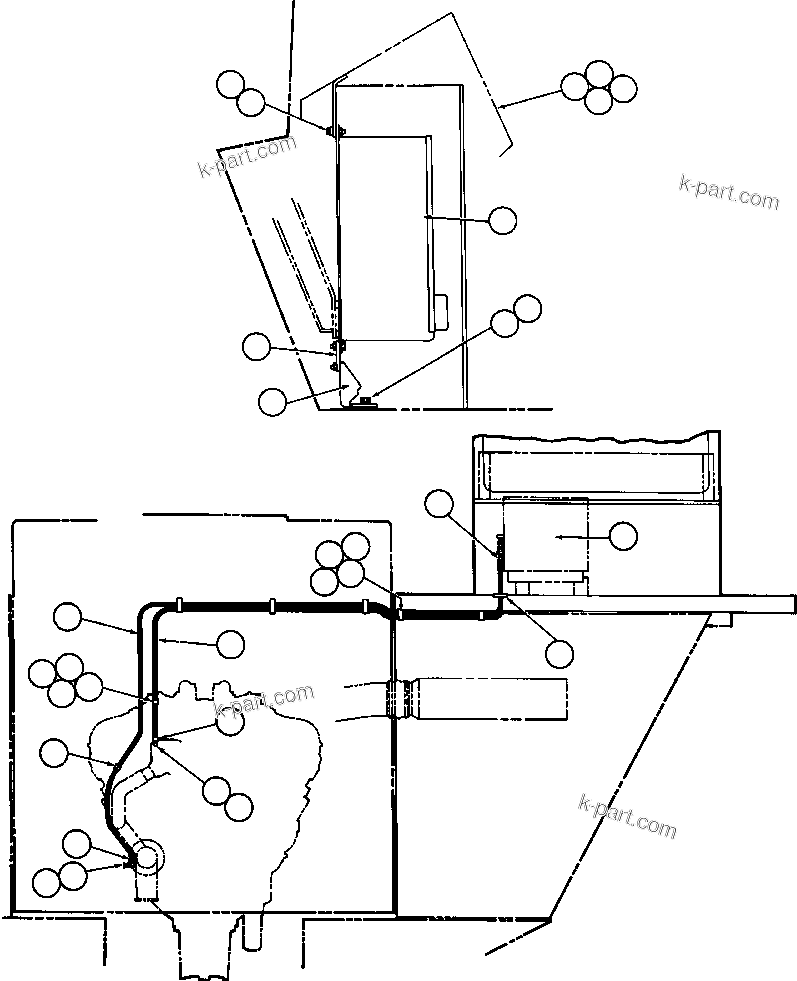 Komatsu parts book diagram for AFE42-GA 630E GLIDER KIT - AK5157 S/N GAE2209 & UP      MAGNUM HOBET: HEATER PIPING & INSTALLATION