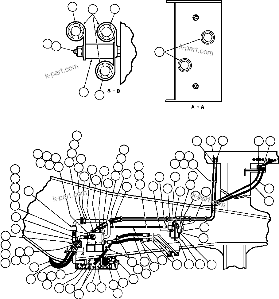 Komatsu parts book diagram for AFE42-GA 630E GLIDER KIT - AK5157 S/N GAE2209 & UP      MAGNUM HOBET: HOIST SYSTEM PIPING - 1