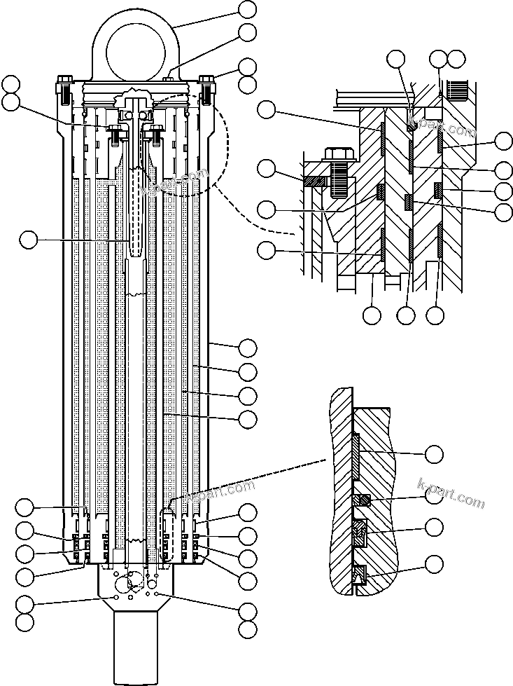 Komatsu parts book diagram for AFE42-GA 630E GLIDER KIT - AK5157 S/N GAE2209 & UP      MAGNUM HOBET: HOIST CYLINDER ASSEMBLY (EJ9935)