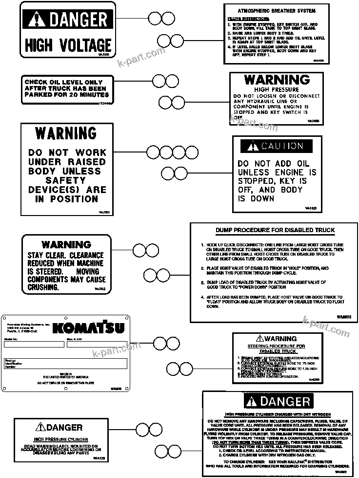 Komatsu parts book diagram for AFE47-AD 730E                SISHEN (A30095 & A30098): DECALS & WARNINGS