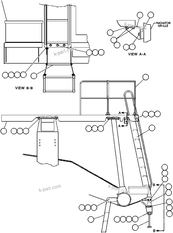 Komatsu parts book diagram for AFE47-AD 730E                SISHEN (A30095 & A30098): RIGHT DECK, HANDRAIL & LADDER