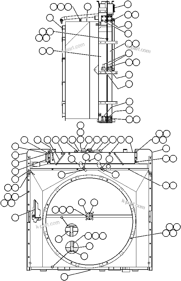 Komatsu parts book diagram for AFE47-AD 730E                SISHEN (A30095 & A30098): RADIATOR ASSEMBLY (PC0055)