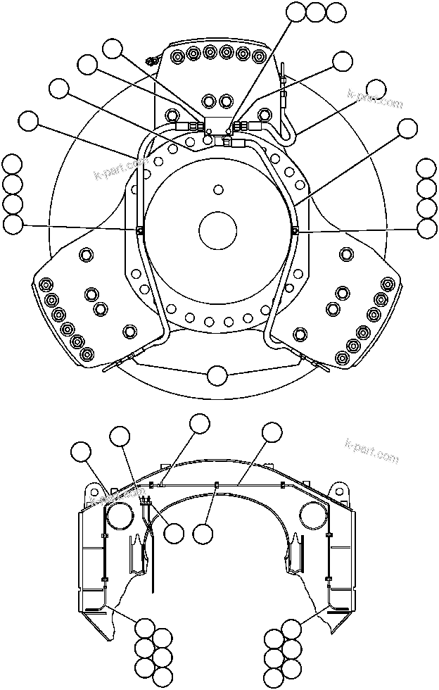 Komatsu parts book diagram for AFE47-AD 730E                SISHEN (A30095 & A30098): FRONT BRAKE PIPING