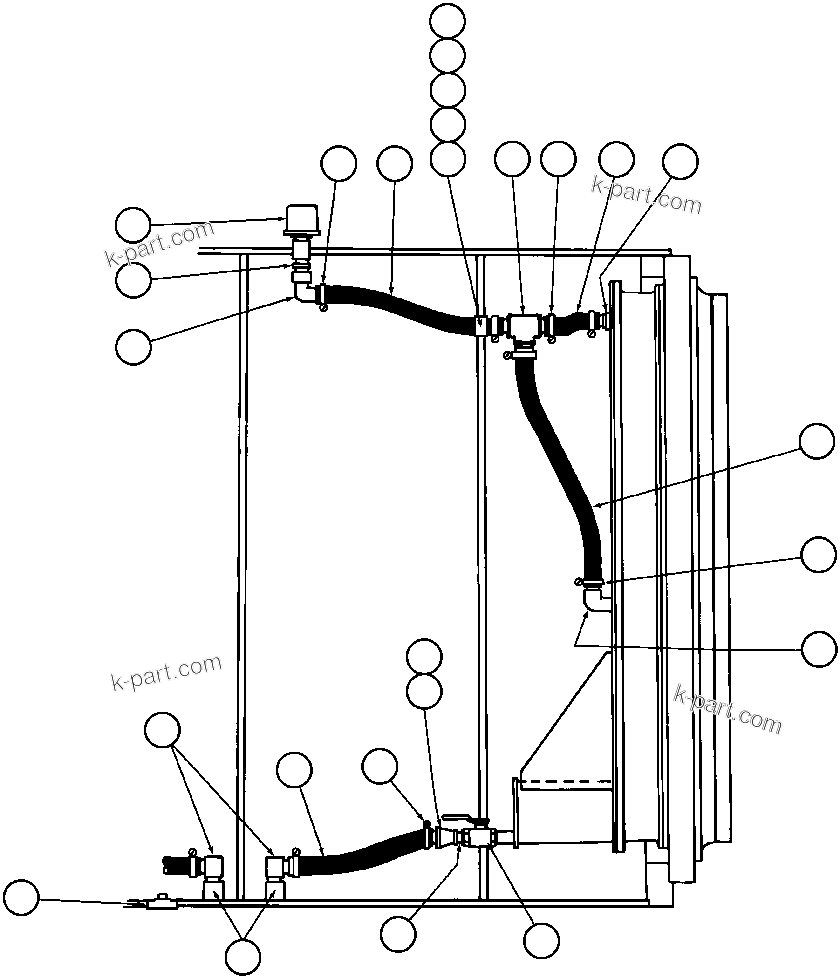 Komatsu parts book diagram for AFE47-AD 730E                SISHEN (A30095 & A30098): DRIVE WHEEL PIPING