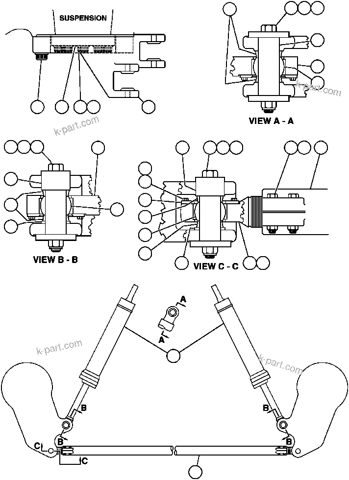 Komatsu parts book diagram for AFE47-AD 730E                SISHEN (A30095 & A30098): STEERING ARMS & LINKAGE