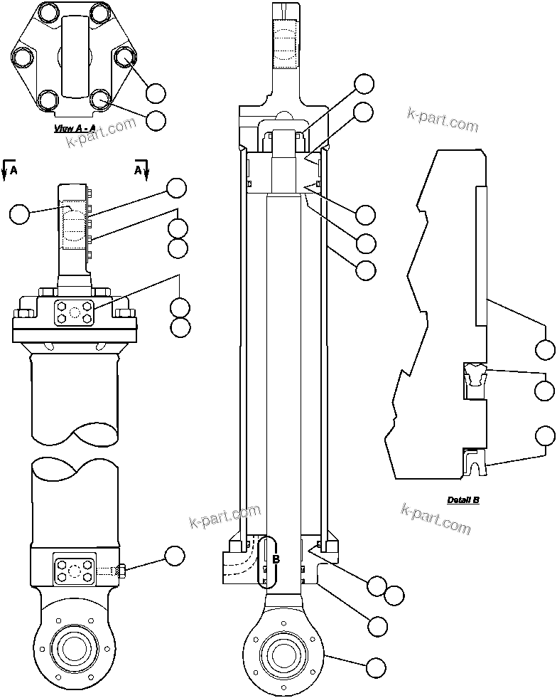 Komatsu parts book diagram for AFE47-AD 730E                SISHEN (A30095 & A30098): STEERING CYLINDER INSTALLATION