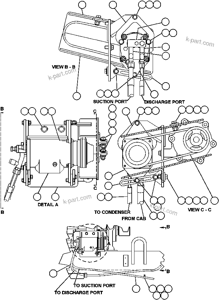 Komatsu parts book diagram for AFE47-AD 730E                SISHEN (A30095 & A30098): AIR CONDITIONER COMPRESSOR & INSTL