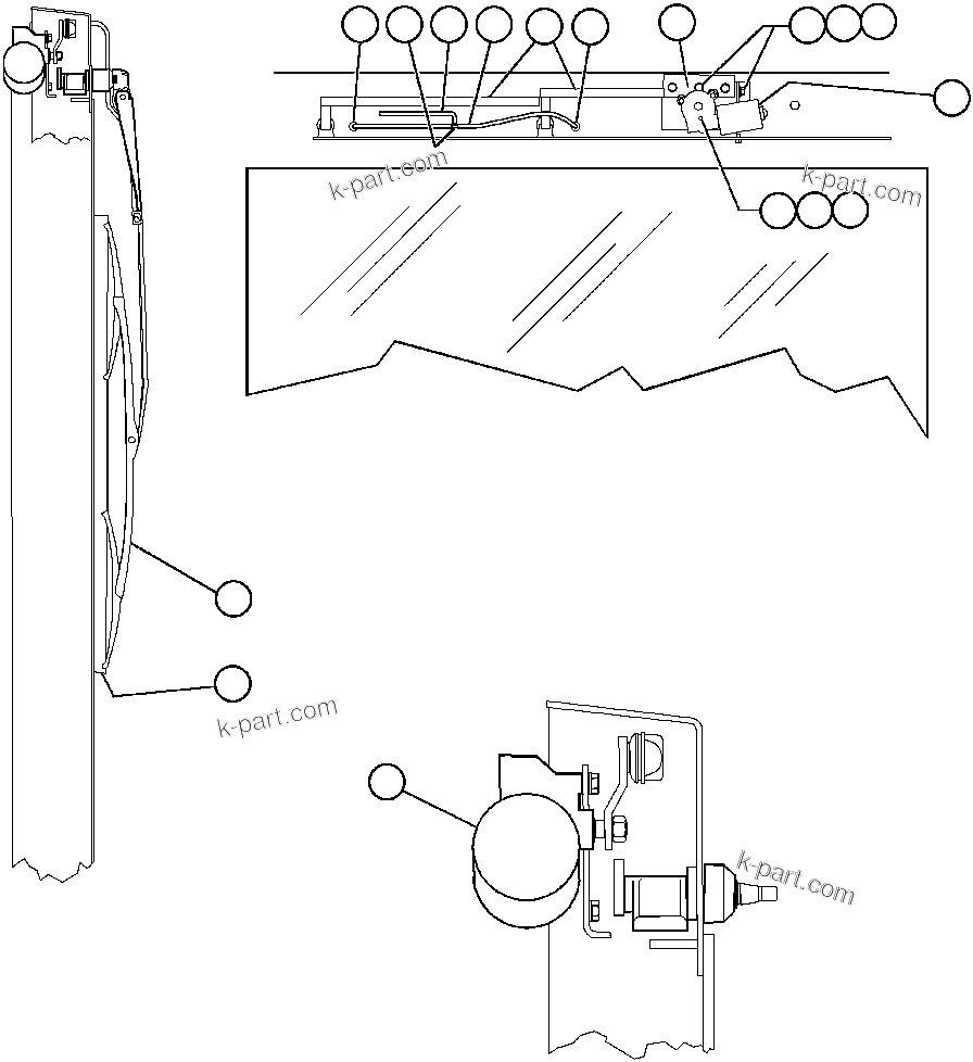 Komatsu parts book diagram for AFE47-AD 730E                SISHEN (A30095 & A30098): WINDSHIELD WIPER INSTALLATION - 1