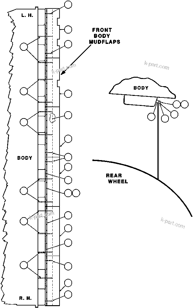 Komatsu parts book diagram for AFE47-AD 730E                SISHEN (A30095 & A30098): MUD FLAP INSTALLATION - 1