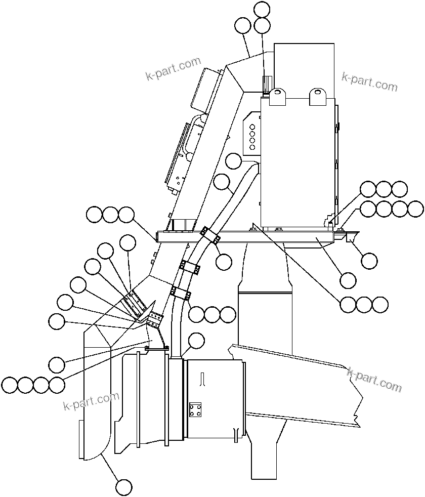 Komatsu parts book diagram for AFE47-AD 730E                SISHEN (A30095 & A30098): BLOWER INLET AND COOLING AIR INSTALLATION