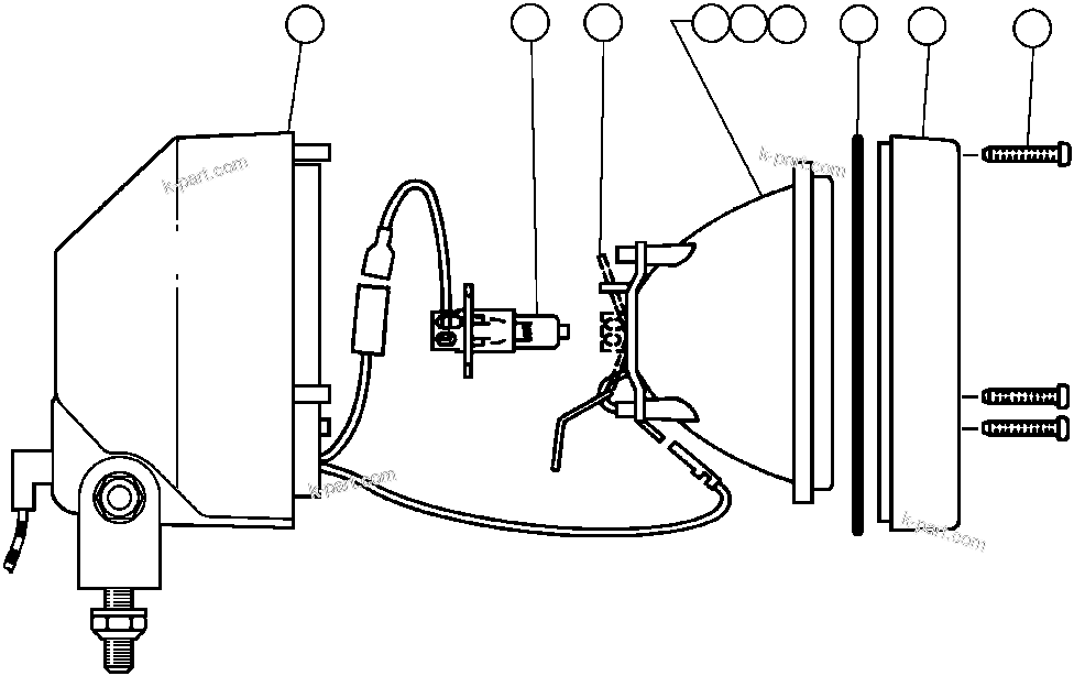 Komatsu parts book diagram for AFE47-AD 730E                SISHEN (A30095 & A30098): LIGHT ASSEMBLY (SUPER HALOGEN) - 2