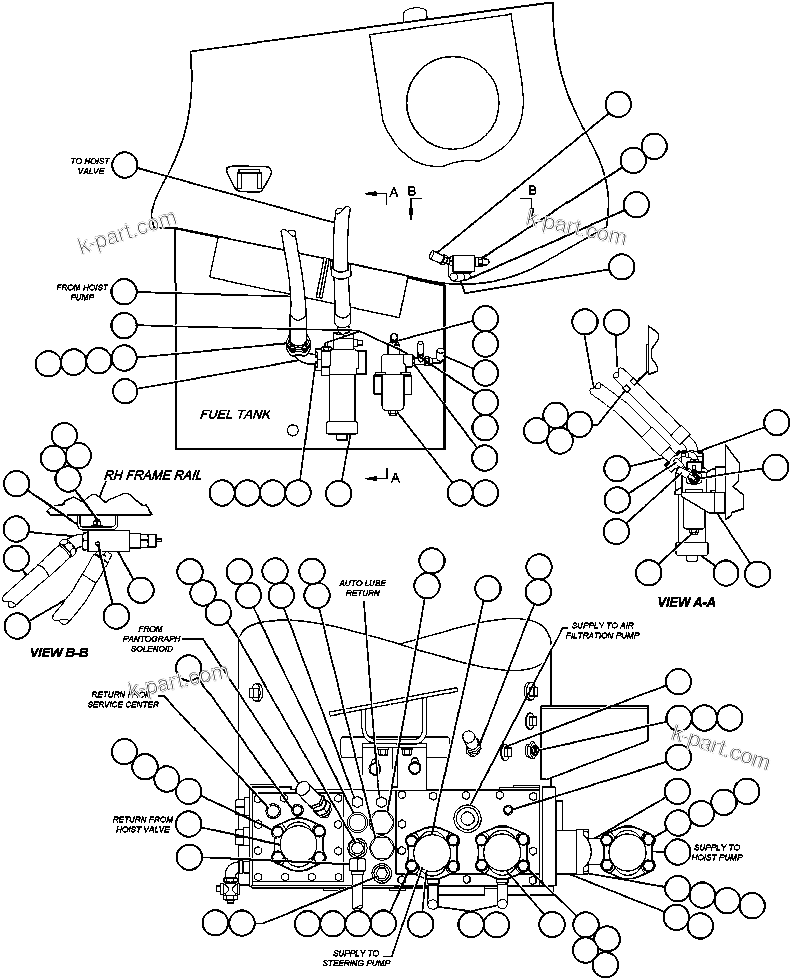 Komatsu parts book diagram for AFE47-AD 730E                SISHEN (A30095 & A30098): HYDRAULIC SYSTEM PIPING