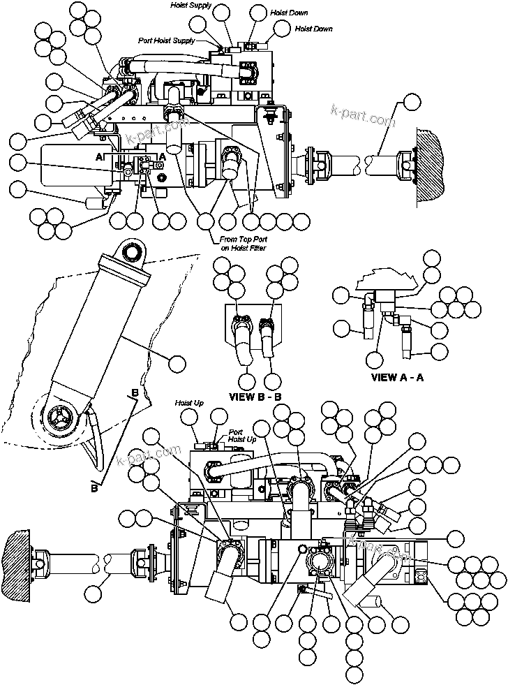 Komatsu parts book diagram for AFE47-AD 730E                SISHEN (A30095 & A30098): HYDRAULIC SYSTEM PIPING - 1