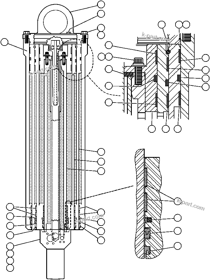 Komatsu parts book diagram for AFE47-AD 730E                SISHEN (A30095 & A30098): HOIST CYLINDER ASSEMBLY - 1 (EF8397)