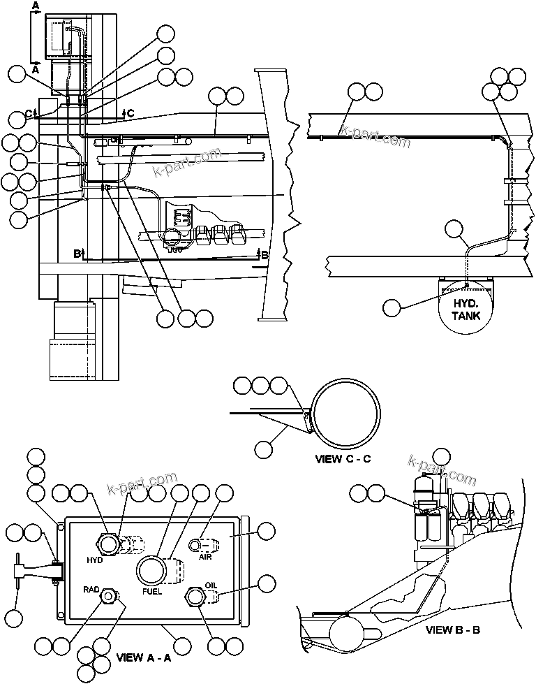 Komatsu parts book diagram for AFE47-AD 730E                SISHEN (A30095 & A30098): SERVICE CENTER - RIGHT SIDE (BD5751)