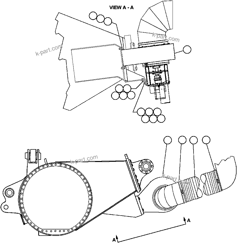 Komatsu parts book diagram for AFE47-AD 730E                SISHEN (A30095 & A30098): AUXILIARY BLOWER INSTALLATION