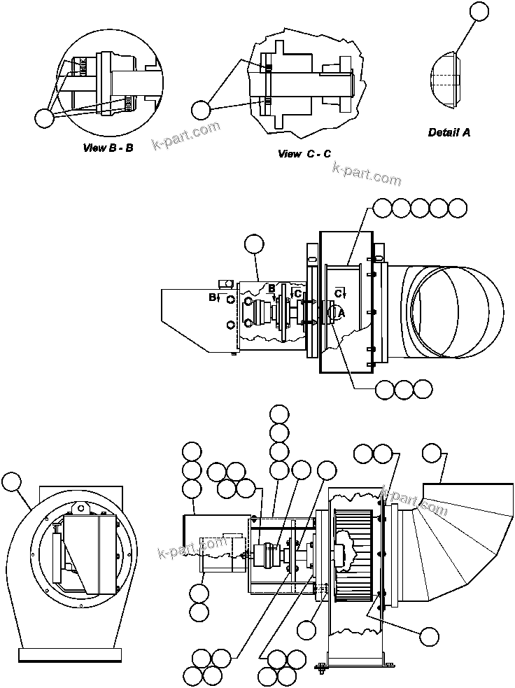 Komatsu parts book diagram for AFE47-AD 730E                SISHEN (A30095 & A30098): REAR AXLE BLOWER ASSEMBLY (EG0843)