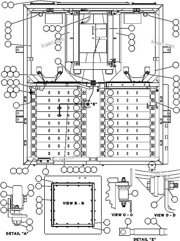 Komatsu parts book diagram for AFE47-AD 730E                SISHEN (A30095 & A30098): BLOWN GRID - 3 STEP, 18 ELEMENT (TROLLEY) - 1