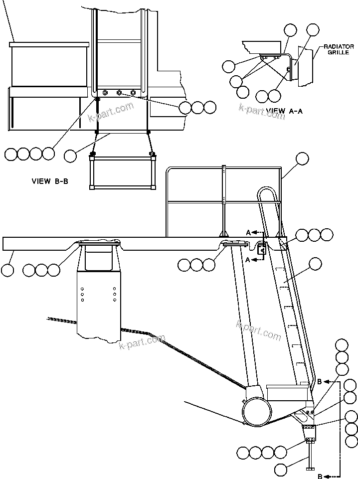 Komatsu parts book diagram for AFE47-BS 730E S/N A30220-A30224   PAMA: RIGHT DECK, HANDRAIL & LADDER