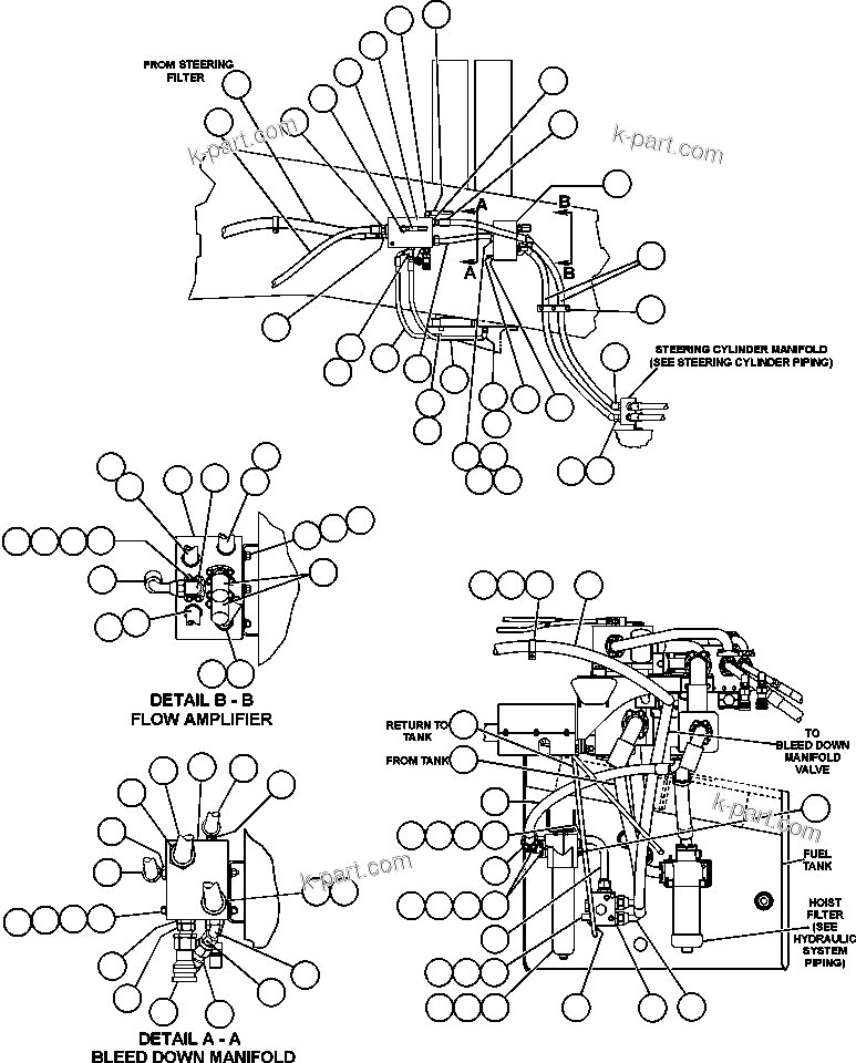 Komatsu parts book diagram for AFE47-BS 730E S/N A30220-A30224   PAMA: STEERING SYSTEM PIPING - 1