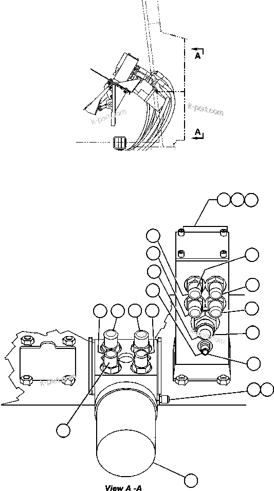 Komatsu parts book diagram for AFE47-BS 730E S/N A30220-A30224   PAMA: BRAKE/STEERING VALVE PIPING
