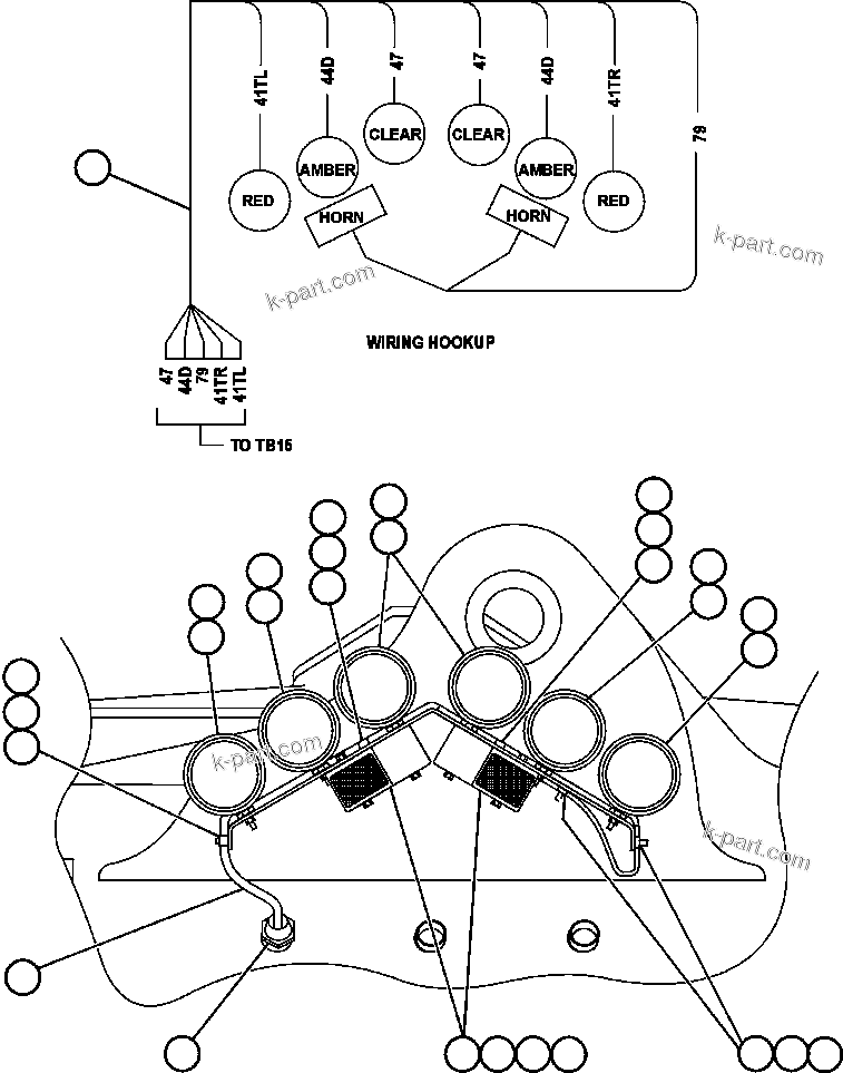 Komatsu parts book diagram for AFE47-BS 730E S/N A30220-A30224   PAMA: REAR LIGHTS & BACKUP HORN INSTL