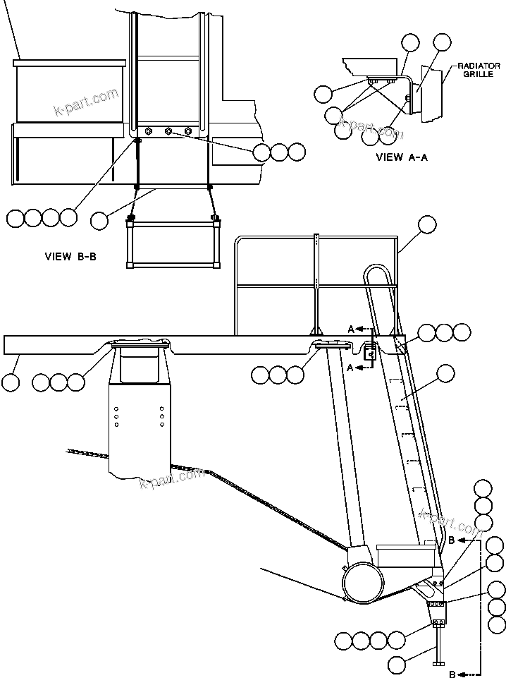 Komatsu parts book diagram for AFE47-BV 730E S/N A30229, A30231, A30236-A30237    CVG: RIGHT DECK, HANDRAIL & LADDER