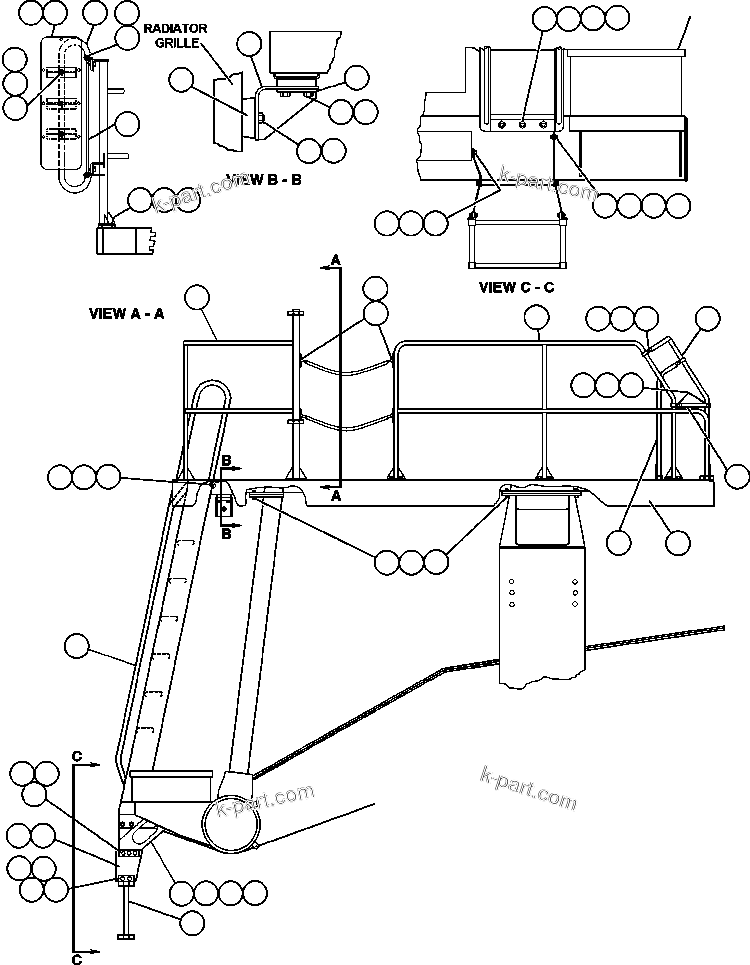 Komatsu parts book diagram for AFE47-BV 730E S/N A30229, A30231, A30236-A30237    CVG: LEFT DECK, LADDER & STEP