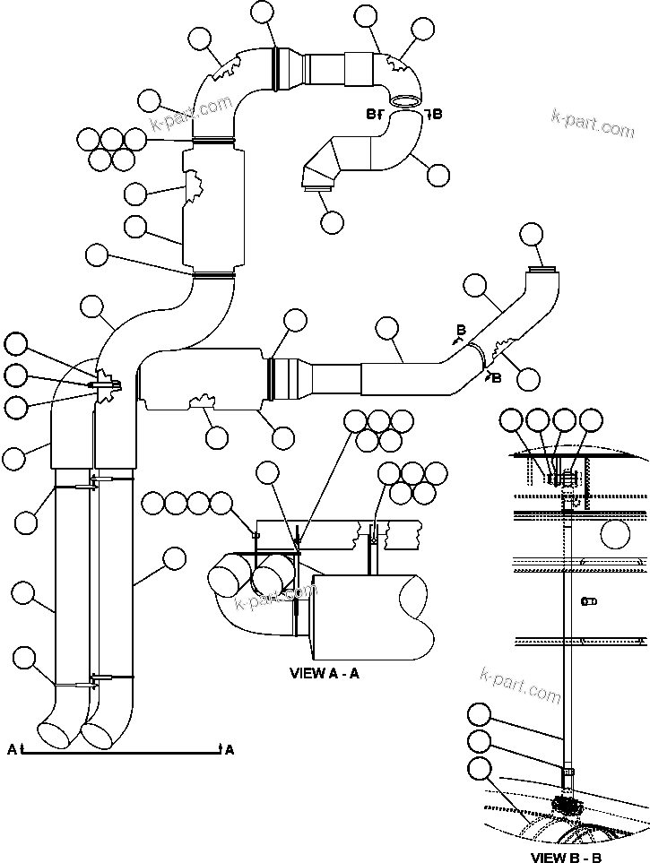 Komatsu parts book diagram for AFE47-BV 730E S/N A30229, A30231, A30236-A30237    CVG: EXHAUST PIPING