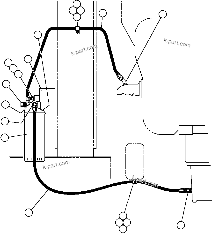 Komatsu parts book diagram for AFE47-BV 730E S/N A30229, A30231, A30236-A30237    CVG: ENGINE BY-PASS FILTER PIPING & INSTL