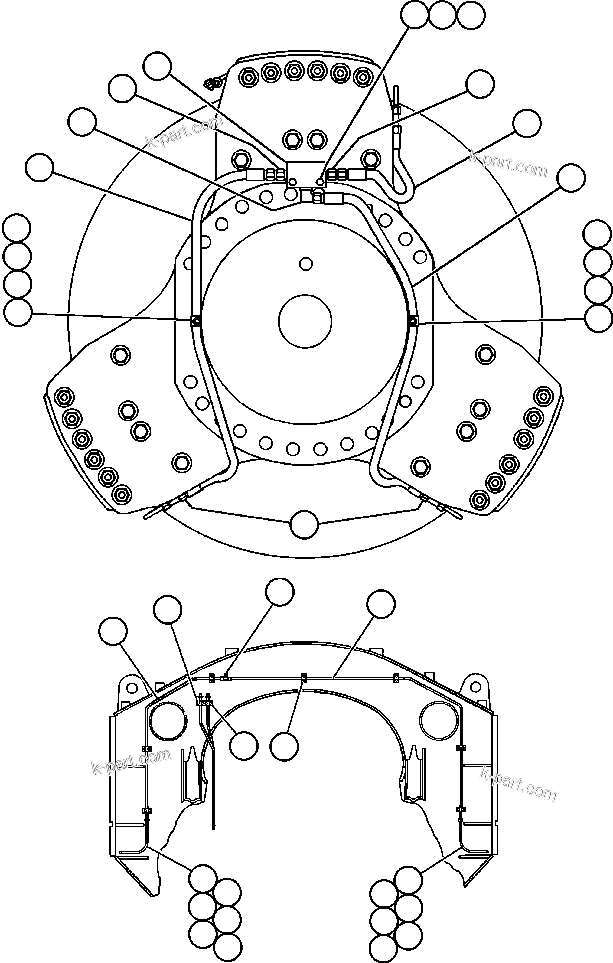 Komatsu parts book diagram for AFE47-BV 730E S/N A30229, A30231, A30236-A30237    CVG: FRONT BRAKE PIPING