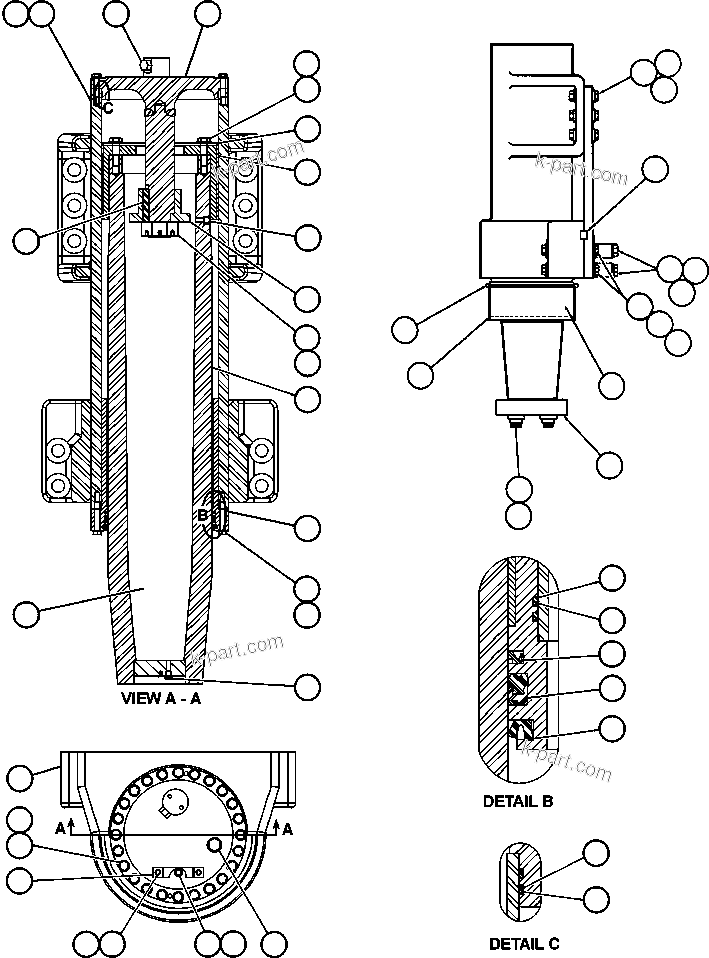 Komatsu parts book diagram for AFE47-BV 730E S/N A30229, A30231, A30236-A30237    CVG: FRONT SUSPENSION & MOUNTING