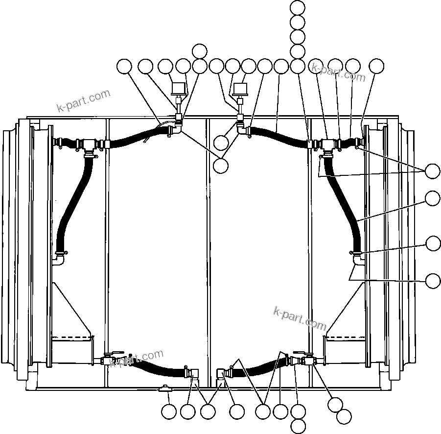 Komatsu parts book diagram for AFE47-BV 730E S/N A30229, A30231, A30236-A30237    CVG: DRIVE WHEEL PIPING